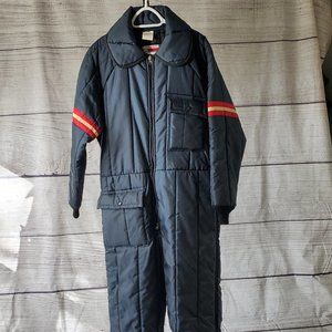 Vintage JC Penney Snowmobile Snow Suit Mens Medium Navy Blue Stripes on Sleeves